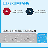 6 Absorber Wabenform aus Basotect ® G+ je 300 x 300 x 70mm &quote;Colore&quote; BORDEAUX und NACHTBLAU
