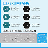 6 Absorber Wabenform aus Basotect ® G+ / &quote;Colore&quote; PETROL + SCHWARZ / je 2 Stück 300 x 300 x 30/50/70mm
