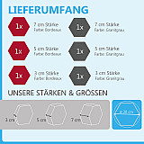 6 honeycomb absorbers made of Basotect ® G+ / &quote;Colore&quote; BORDEAUX + GRANITE GREY/ 2 each 300 x 300 x 30/50/70mm