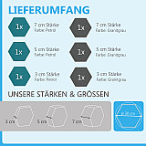 6 honeycomb absorbers made of Basotect ® G+ / &quote;Colore&quote; PETROL + GRANITE GREY/ 2 each 300 x 300 x 30/50/70mm