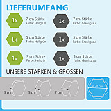 6 Absorber Wabenform aus Basotect ® G+ / &quote;Colore&quote; HELLGRÜN + GRANITGRAU/ je 2 Stück 300 x 300 x 30/50/70mm