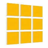 Wall object squares 9 pieces sound insulation, SUNNY YELLOW - sound absorber - elements made of Basotect ® G+