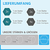 12 Absorber Wabenform aus Basotect ® G+ / &quote;Colore&quote; GRANITGRAU und PETROL BigPack / je 4 Stück 30/50/70mm