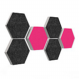 6 Absorber Wabenform aus Basotect ® G+ / &quote;Colore&quote; Fuchsia + Anthrazit / je 2 Stück 300 x 300 x 30/50/70mm