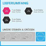 6 Absorber Wabenform aus Basotect ® G+ / &quote;Colore&quote; Fuchsia + Anthrazit / je 2 Stück 300 x 300 x 30/50/70mm