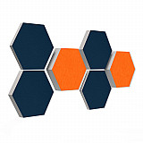 6 Absorber Wabenform aus Basotect ® G+ / &quote;Colore&quote; Orange + Nachtblau / je 2 Stück 300 x 300 x 30/50/70mm