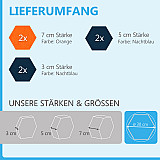 6 Absorber Wabenform aus Basotect ® G+ / &quote;Colore&quote; Orange + Nachtblau / je 2 Stück 300 x 300 x 30/50/70mm