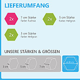 6 honeycomb absorbers made of Basotect ® G+ / &quote;Colore&quote; FUCHSIA + LIGHT GREEN / 2 each 300 x 300 x 30/50/70mm