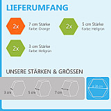 6 Absorber Wabenform aus Basotect ® G+ / &quote;Colore&quote; Orange + Hellgrün / je 2 Stück 300 x 300 x 30/50/70mm