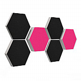 6 honeycomb absorbers made of Basotect ® G+ / &quote;Colore&quote; FUCHSIA + BLACK / 2 each 300 x 300 x 30/50/70mm