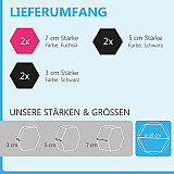 6 honeycomb absorbers made of Basotect ® G+ / &quote;Colore&quote; FUCHSIA + BLACK / 2 each 300 x 300 x 30/50/70mm