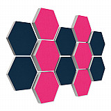 12 honeycomb absorbers made of Basotect ® G+ / &quote;Colore&quote; BigPack / 4 each 300 x 300 x 30/50/70mm Fuchsia + Night Blue