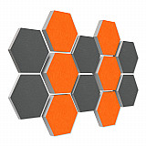 12 Absorber Wabenform aus Basotect ® G+ / &quote;Colore&quote; BigPack / je 4 Stück 30/50/70mm Orange + Granitgrau