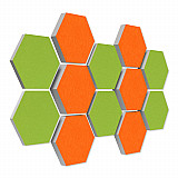 12 Absorber Wabenform aus Basotect ® G+ / &quote;Colore&quote; BigPack / je 4 Stück 30/50/70mm Orange + Hellgrün