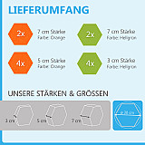 12 Absorber Wabenform aus Basotect ® G+ / &quote;Colore&quote; BigPack / je 4 Stück 30/50/70mm Orange + Hellgrün