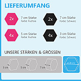 12 Absorber Wabenform aus Basotect ® G+ / &quote;Colore&quote; BigPack / je 4 Stück 30/50/70mm Fuchsia + Schwarz