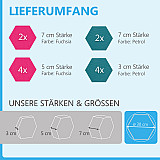 12 Absorber Wabenform aus Basotect ® G+ / &quote;Colore&quote; BigPack / je 4 Stück 30/50/70mm Fuchsia + Petrol