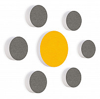 7 Acoustic sound absorbers made of Basotect ® G+ / Circular Colore-Set granite grey - sunny yellow