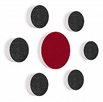 7 Acoustic sound absorbers made of Basotect ® G+ / Circular Colore-Set anthracite - bordeaux