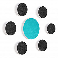 7 Acoustic sound absorbers made of Basotect ® G+ / Circular Colore-Set anthracite - turquoise