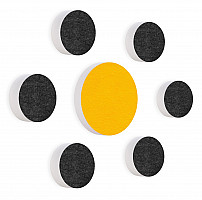 7 Acoustic sound absorbers made of Basotect ® G+ / Circular Colore-Set anthracite - sunny yellow