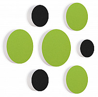 7 Acoustic sound absorbers made of Basotect ® G+ / Circular Colore-Set black - light green