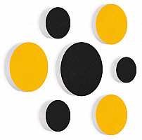 7 Akustik Schallabsorber aus Basotect ® G+ / Kreis Colore-Set Schwarz + Sonnengelb
