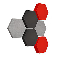 Edition LOFT Honeycomb - 6 absorbers made of Basotect ® - Colour: Platinum + Anthracite + Red Pepper