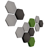 Edition LOFT Honeycomb - 12 absorbers made of Basotect ® - Colour: Platinum + Anthracite + Kermit