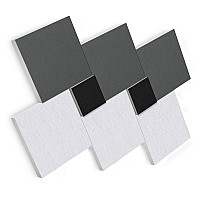 Sound absorber set made of Basotect G+ with acoustic fleece, 8 square absorber elements as wall mural