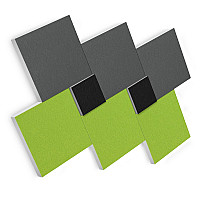 Sound absorber set made of Basotect G+ with acoustic fleece, 8 square absorber elements as wall mural