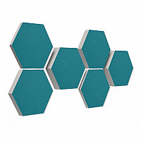 6 absorbers honeycomb shape - made of Basotect ® G+ / Colore PETROL / 2 each 300 x 300 x 30/50/70mm