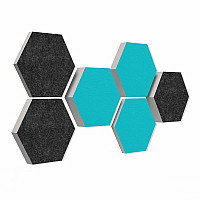 6 honeycomb absorbers made of Basotect ® G+ / Colore ANTHRACITE + TURQUOISE/ 2 each 300 x 300 x 30/50/70mm