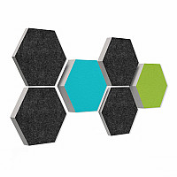 6 honeycomb absorbers made of Basotect ® G+ / Colore ANTHRACITE + TURQUOISE + LIGHT GREEN/ 2 each 300 x 300 x 30/50/70mm