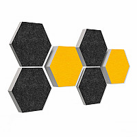 6 honeycomb absorbers made of Basotect ® G+ / Colore SUNNY YELLOW + ANTHRACITE/ 2 each 300 x 300 x 30/50/70mm