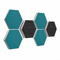 6 honeycomb absorbers made of Basotect ® G+ / Colore PETROL + ANTHRACITE/ 2 each 300 x 300 x 30/50/70mm