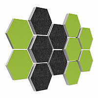 12 honeycomb absorbers made of Basotect ® G+ / Colore BigPack / 4 each 300 x 300 x 30/50/70mm Anthracite + Light Green