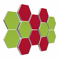 12 honeycomb absorbers made of Basotect ® G+ / Colore BigPack / 4 each 300 x 300 x 30/50/70mm light green + bordeaux