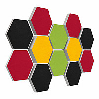 12 honeycomb absorbers made of Basotect ® G+ / Colore Multicolor 05 BigPack / 4 each 300 x 300 x 30/50/70mm