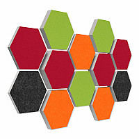12 honeycomb absorbers made of Basotect ® G+ / Colore Multicolor 06 BigPack / 4 each 300 x 300 x 30/50/70mm