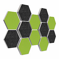 12 honeycomb absorbers made of Basotect ® G+ / Colore BigPack / 4 each 300 x 300 x 30/50/70mm light green + anthracite