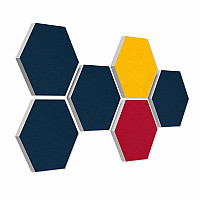 6 absorbers honeycomb form made of Basotect ® G+ each 300 x 300 x 30mm Colore NIGHT BLUE, SUNNY YELLOW and BORDEAUX