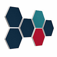 6 absorbers honeycomb form made of Basotect ® G+ each 300 x 300 x 30mm Colore NIGHT BLUE, PETROL and BORDEAUX