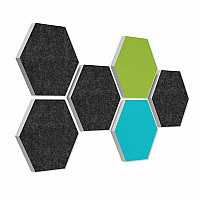 6 absorbers honeycomb form made of Basotect ® G+ each 300 x 300 x 30mm Colore ANTHRACITE, LIGHT GREEN and TURQUOISE