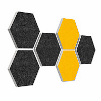 6 absorbers honeycomb form made of Basotect ® G+ each 300 x 300 x 30mm Colore ANTHRACITE and SUNNY YELLOW