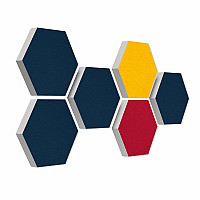 6 absorbers honeycomb form made of Basotect ® G+ each 300 x 300 x 30mm Colore NIGHT BLUE, SUNNY YELLOW and BORDEAUX