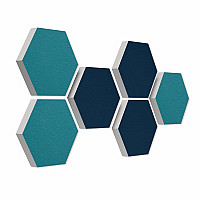 6 absorbers honeycomb form made of Basotect ® G+ each 300 x 300 x 30mm Colore PETROL and DARK BLUE