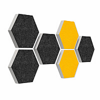 6 absorbers honeycomb form made of Basotect ® G+ each 300 x 300 x 30mm Colore ANTHRACITE and SUNNY YELLOW