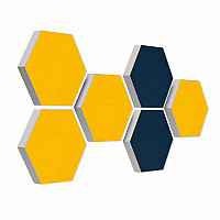 6 absorbers honeycomb form made of Basotect ® G+ each 300 x 300 x 30mm Colore SUNNY YELLOW and DARK BLUE