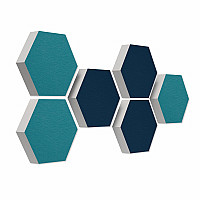 6 absorbers honeycomb form made of Basotect ® G+ each 300 x 300 x 70mm Colore PETROL and DARK BLUE
